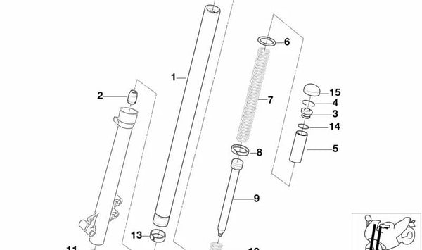 Tubo de suspensión OEM 31427660360 para motos BMW F 650 GS Dakar (códigos 073, 076). Original BMW Motorrad.