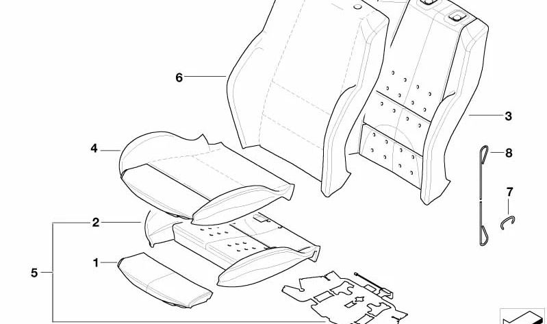 Cojín de asiento delantero OEM 52103410452 para BMW X3 E83, E83N. Pieza original BMW.