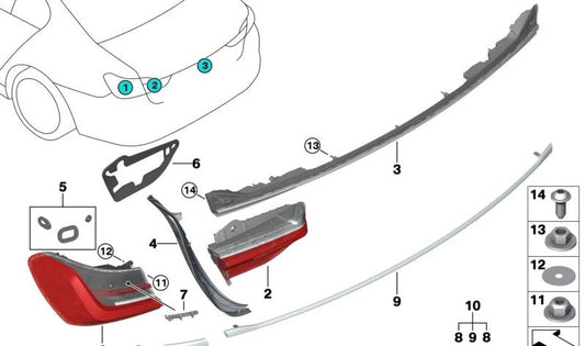 Piloto trasero derecho portón maletero OEM 63219854644 para BMW G11, G12. Original BMW.