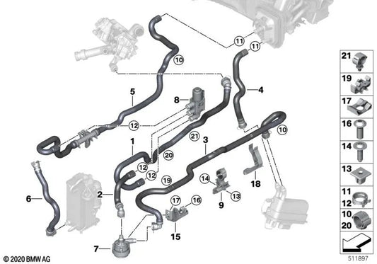 Mangueira de refrigerante para BMW 5 G30N Series, G31N, G38N, 7 G11N Series, G12N (OEM 64219109727). BMW original