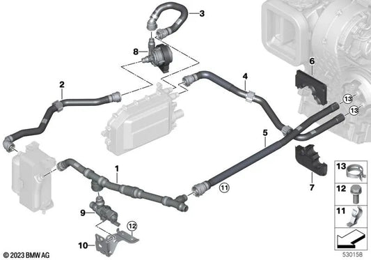 Coolant return hose for BMW U11, U12 (OEM 64218846763). Original BMW
