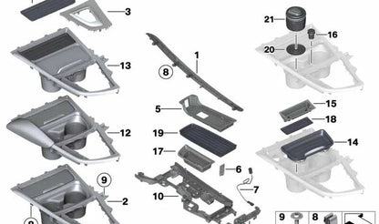 Embellecedor consola central delantero para BMW F30, F31, F34, F35, F32, F33, F36 (OEM 51169218925). Original BMW
