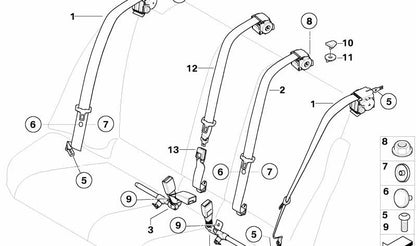 Cinturón de seguridad trasero central con cierre OEM 72119138232 para BMW E90, E91. Original BMW.