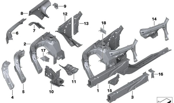 Soporte de paso de rueda delantero derecho OEM 41007480998 para BMW G01, G08, F97, G45, G02, F98. Original BMW.
