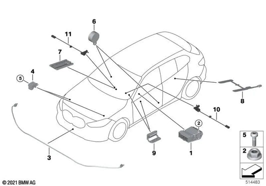 Erbassensor für BMW F40, F44, F45, F48, F39, G29 und Mini F54, F55, F56, F57, F60 (OEM 6577693870). Original BMW