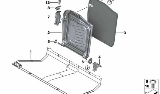 Bastidor del asiento trasero OEM 52202751374 para MINI R56, R56 LCI, Clubman R55, Clubman R55 LCI, Cabrio R57, Cabrio R57 LCI. Original MINI.