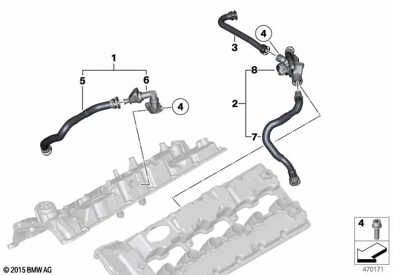 Crankcase ventilation valve for BMW 7 Series F01, F01N, F02, F02N (OEM 11158692194). Original BMW.