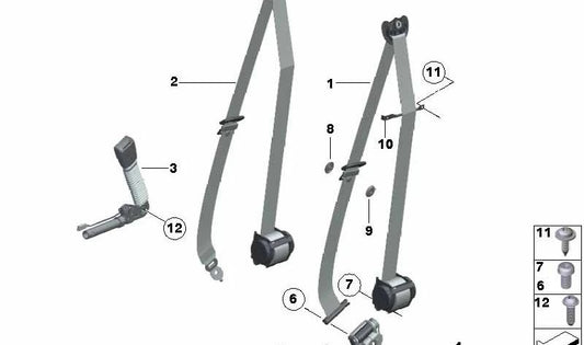 Cinturón de seguridad delantero izquierdo negro OEM 72117282897 para BMW F07, F10, F11, F18. Original BMW.