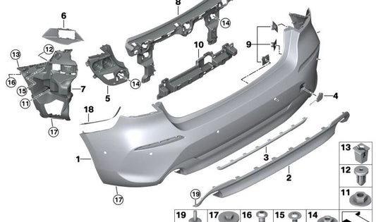 Soporte trasero para sensores de aparcamiento PDC/PMA OEM 51129851243 para BMW F40 (116d, 116i, 118d, 118i) modelos 2019-2024. Original BMW.