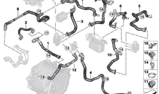 Soporte de manguera OEM 17127595279 para BMW E72 y MINI F56, F57. Original BMW y MINI.