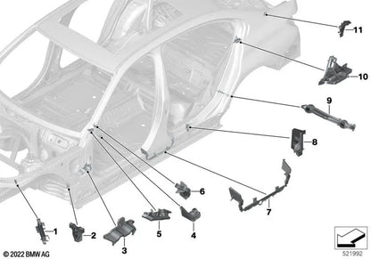 Pieza de forma para columna C interior izquierda OEM 41008499993 para BMW G20, G80, G28... y más. Original BMW.