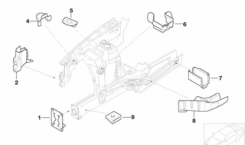 Soporte prolongador del paso de rueda delantero derecho OEM 41117025676 para BMW E53 X5 (3.0d, 3.0i) modelos 2001–2006. Original BMW.