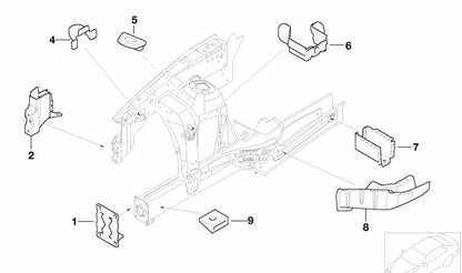 Soporte prolongador del paso de rueda delantero derecho OEM 41117025676 para BMW E53 X5 (3.0d, 3.0i) modelos 2001–2006. Original BMW.