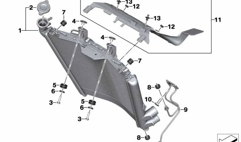 Radiador de refrigerante OEM 17118356804 para BMW Motorrad M 1000 R (MKM3), S 1000 R (SK63), M 1000 RR (SK66), S 1000 RR (SK67). Original BMW Motorrad.