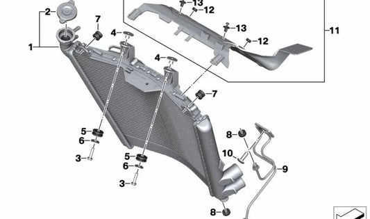 Radiador de refrigerante OEM 17118356804 para BMW Motorrad M 1000 R (MKM3), S 1000 R (SK63), M 1000 RR (SK66), S 1000 RR (SK67). BMW Motorrad original.