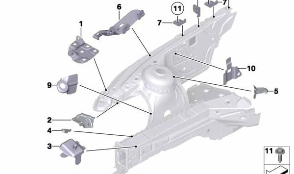 Soporte diagonal derecho OEM 41007224910 para BMW Z4 E89 sDrive18i, sDrive20i, sDrive23i. Original BMW.