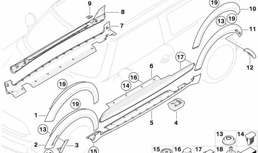 Remate umbral inferior izquierdo OEM 51772756825 para MINI Clubman R55, R55 LCI. Original MINI.