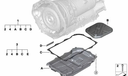 Cárter de aceite + filtro de aceite de la caja automática OEM 24119504520 para BMW 2er G87, 3er G80, G80N, G81, G81N, 4er G82, G82N, G83. Original BMW.