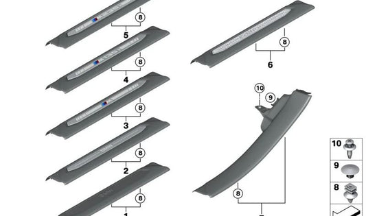 Rear left door sill cover strip for BMW 2 Series F44 (OEM 51476999465). Original BMW