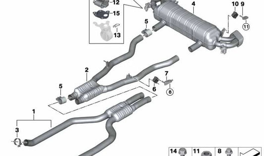 Silencioso central OEM 18308663575 para BMW Serie 5 {G30, G30N}. Pieza original BMW.