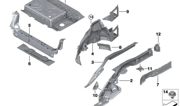 Larguero superior derecho OEM 41009627778 para BMW F45, F46, U06, U25. Original BMW.