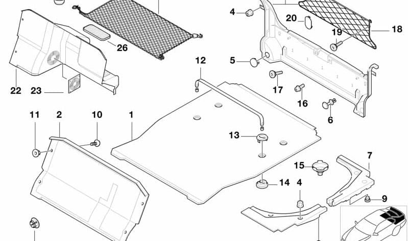 Alfombrilla de maletero con correas de sujeción OEM 51478208359 para BMW E38. Original BMW.