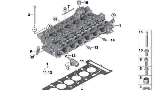 Culata con tren de válvulas OEM 11121026004 para BMW G20, G21, G22, G23, G70, G45. Compatible con motores B58. Repuesto original BMW.