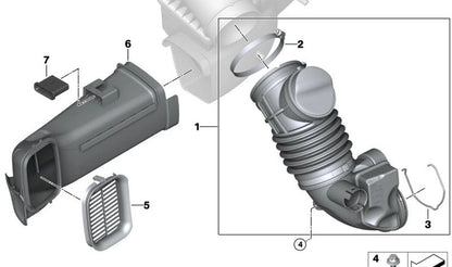 Intake duct for BMW G42 2 Series, G20, G20N, G21, G21N, G28, G28N 3 Series, G22, G22N, G23, G23N, G26, G26N 4 Series (OEM 13718635103). Original BMW