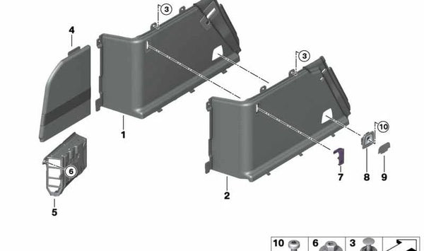Panel lateral izquierdo maletero OEM 51477445481 para BMW G32, G32N. Revestimiento interior original BMW.
