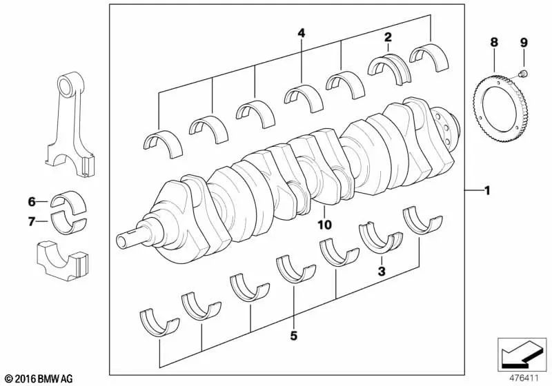 Kurbelwelle, ohne BMW E46, E39 (OEM 11211432278) zu tragen. Original BMW.