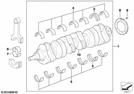 Kurbelwelle, ohne BMW E46, E39 (OEM 11211432278) zu tragen. Original BMW.