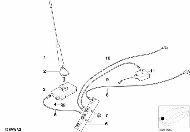 Cable de antena para BMW E46 (OEM 61126904061). Original BMW.