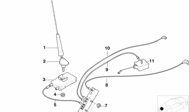 Cable de antena Diversity OEM 61126904069 para BMW E46 {318Ci, 320Ci} modelos con tracción trasera y motores N42/M54. Longitud 1320mm. Original BMW.