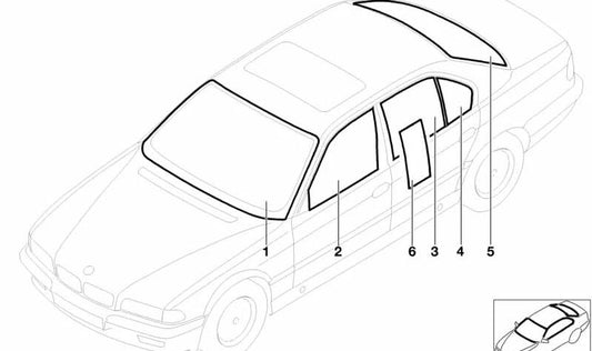 Luna delantera verde OEM 51318175023 para BMW E38. Parabrisas original BMW.