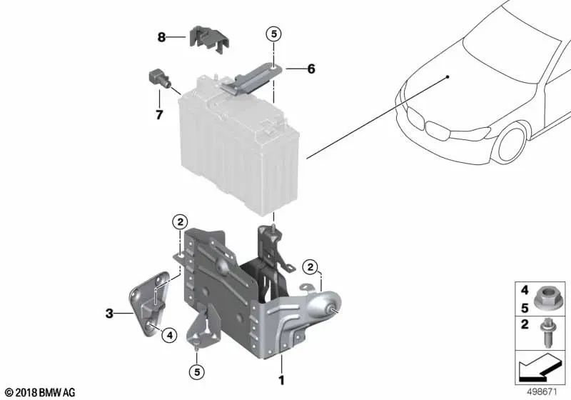Battery support for BMW 3 G20 Series, G20N, G21, G21N, G28, 4 G22, G23, G26, 5 G30N series, G30N, G31, G31N, Series 6 G32, G32N, Series 7 G11, G11N, G12, G12N , Series 8 G14, G15, G16, X5 G05, X6 G06, X7 G07, G07N, Z4 G29 (OEM 61216826110). Original Bm