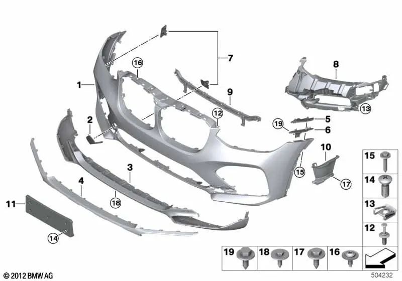 Revestimiento del parachoques delantero imprimado para BMW G02 (OEM 51117484786). Original BMW.