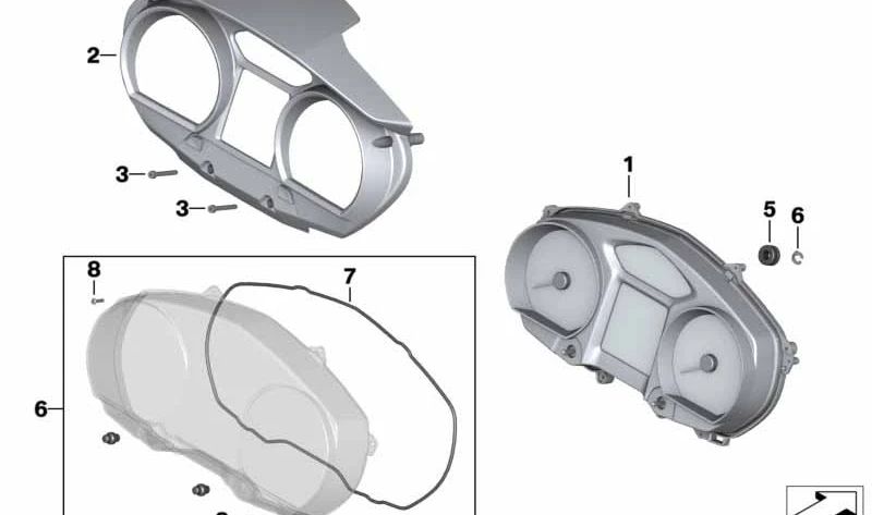 Carcasa cuadro de instrumentos OEM 62117708608 para motos BMW R1200RT, R900RT. Original BMW Motorrad.