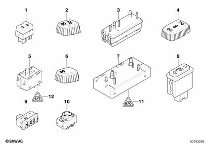 Interruptor de ajuste del reposacabezas para BMW E39, E38 (OEM 61318352732). Original BMW.
