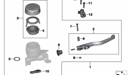 Conjunto del freno de mano OEM 32727727022 para BMW Motorrad HP2 Megamoto. Original BMW Motorrad.
