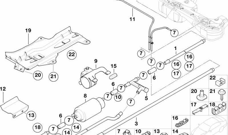 Conducto delantero de combustible OEM 16126750589 para BMW E46. Original BMW.