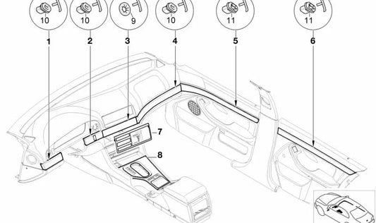 Moldura adorno puerta trasera derecha OEM 51428196590 para BMW 5' E39 520d, 520i. Original BMW.