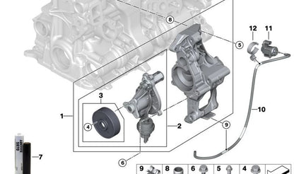 Bomba de agua con soporte OEM 11517644809 para BMW F20N, F21N, F22, F22N, F23, F23N, F30N, F31N, F34N, F35N, G20, G20N, F32, F32N, F33, F33N, F36, F36N, G22, G22N, G26, G26N, G30, G30N, G31, G38, G32, G11, G12, G01, G01N, G08, G02. Original BMW.
