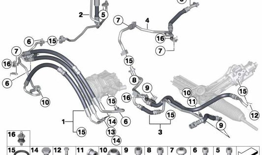 Tubo de retorno dirección asistida OEM 32416789251 para BMW F07, F01, F02. Original BMW.