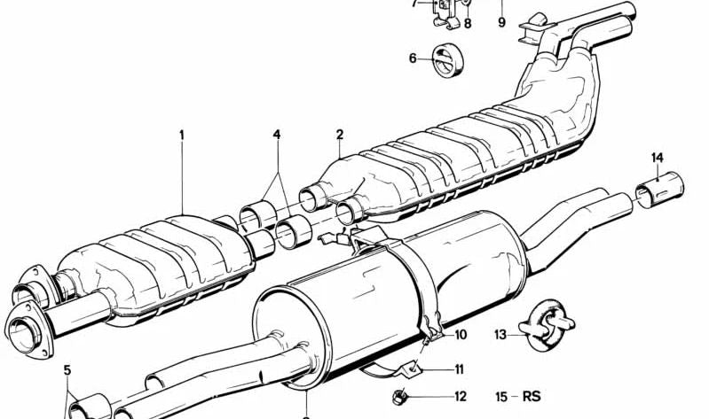 Silencioso delantero (Vorschalldämpfer) OEM 18121175883 para BMW E28, E24. Original BMW.
