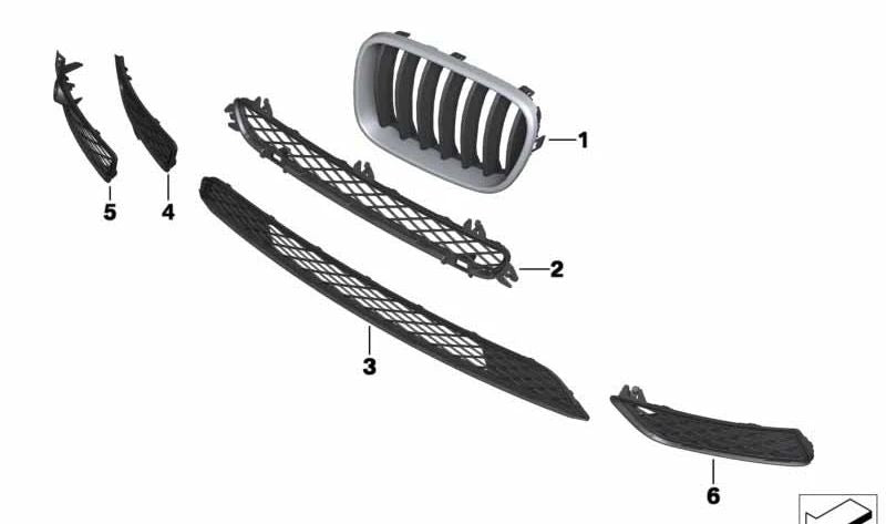 Rejilla delantera derecha OEM 51117249582 para BMW X3 F25 (modelos sDrive18d, sDrive20i, xDrive20d). Original BMW.