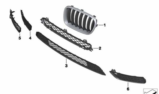 Rejilla delantera derecha OEM 51117249582 para BMW X3 F25 (modelos sDrive18d, sDrive20i, xDrive20d). Original BMW.
