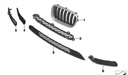 Rejilla lateral izquierda cerrada OEM 51117249595 para BMW X3 F25 (sDrive18d, sDrive20i) con sensores PDC. Compatible con modelos fabricados entre 2012 y 2017. Original BMW.