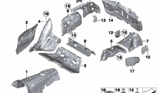 Aislante acústico lateral trasero derecho OEM 51489168518 para BMW F11, F11N. Original BMW.