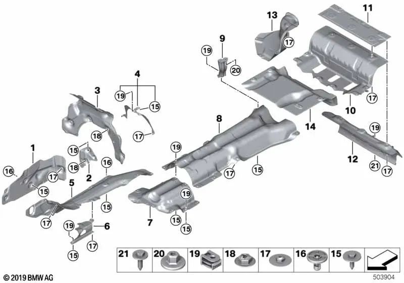 Mitte linke Wärmeisolierung für BMW G30, G31, G38, G32, G11, G12, G14, G15, G16 (OEM 51487340213). Original BMW