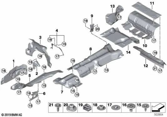 Mitte linke Wärmeisolierung für BMW G30, G31, G38, G32, G11, G12, G14, G15, G16 (OEM 51487340213). Original BMW